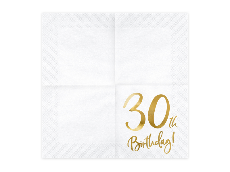 Serwetki 30th Birthday, biały, 33x33cm (1 op. / 20 szt.) - obrazek 2