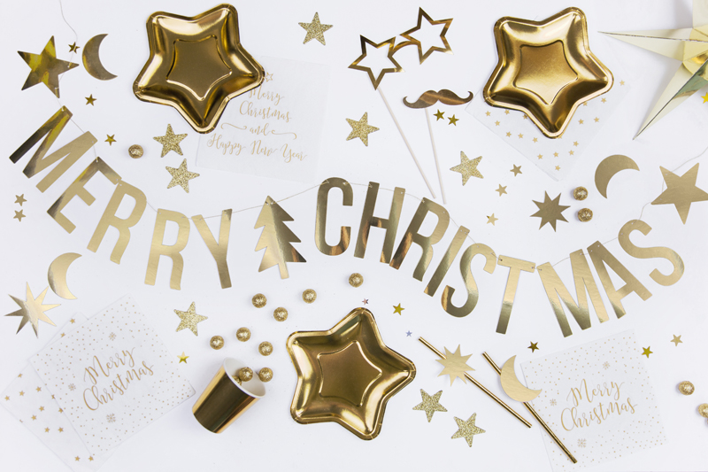 Baner Merry Christmas, złoty, 10,5x150cm - obrazek 3