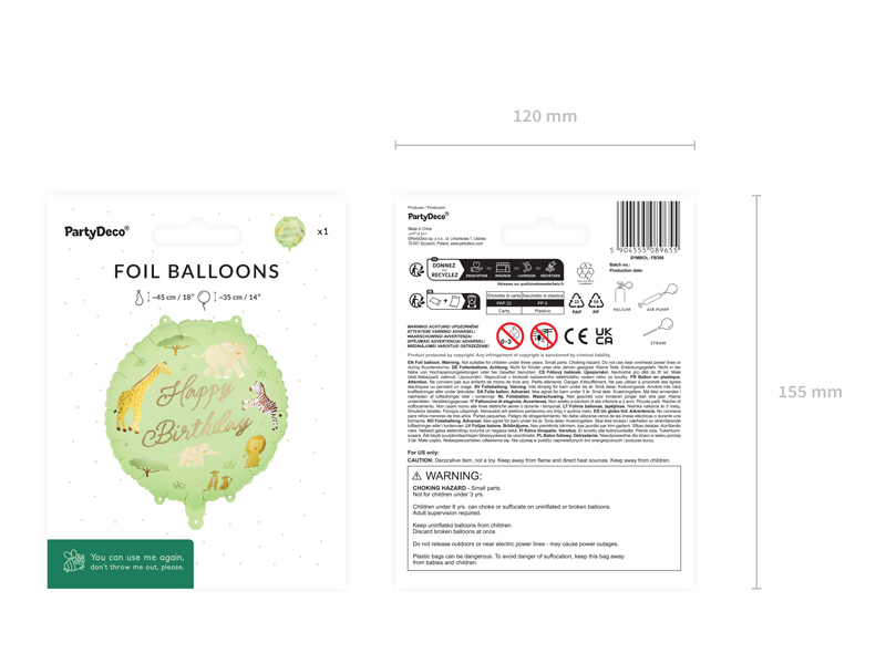 Balon foliowy pastylka ''Happy Birthday'' Safari, 35x35 cm, mix - obrazek 5