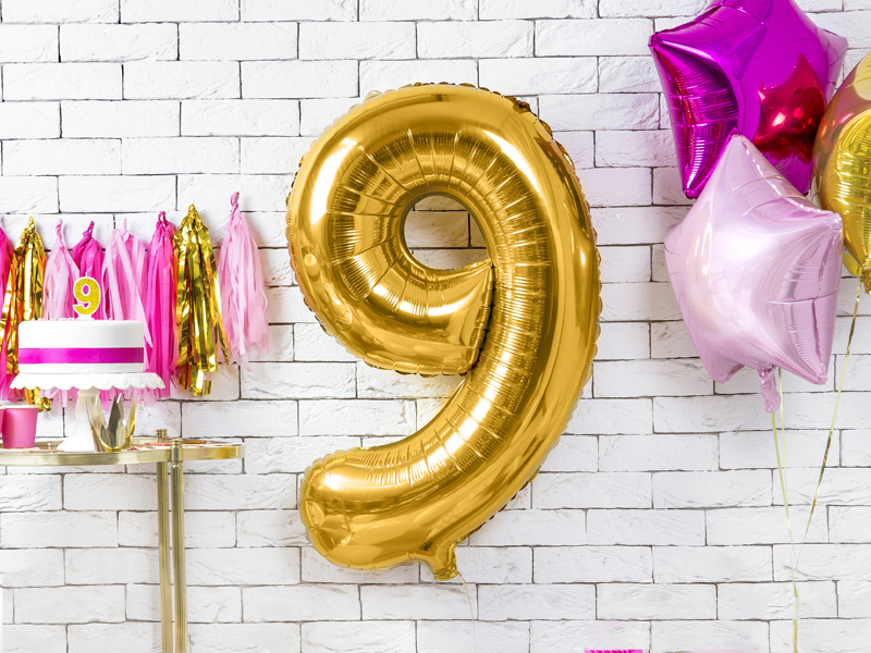 Balon foliowy Cyfra ''9'', 86cm, złoty - obrazek 2