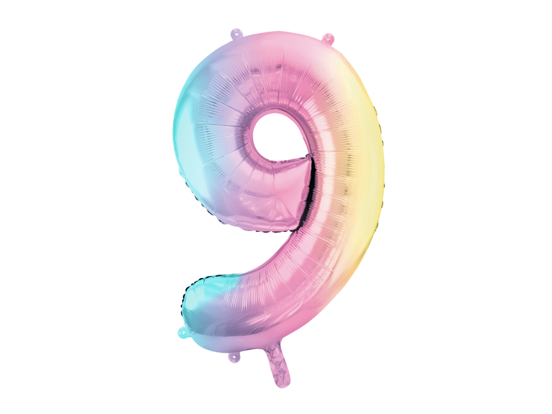 Balon foliowy Cyfra ''9'', 86cm, pastelowy tęczowy