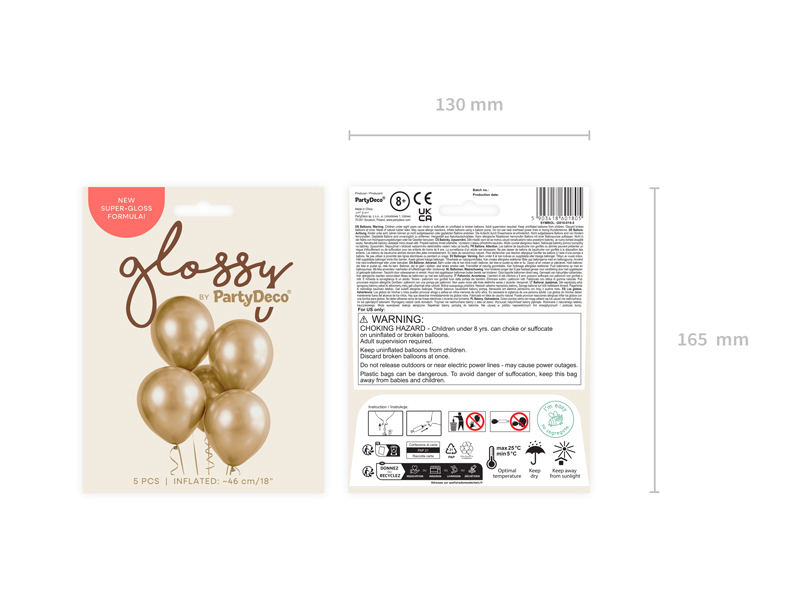 Balony Glossy 46cm, złoty (1 op. / 5 szt.) - obrazek 9