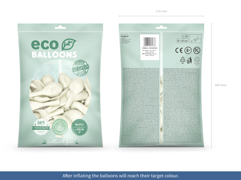 Balony Eco 30cm metalizowane, biały (1 op. / 100 szt.) - obrazek 3