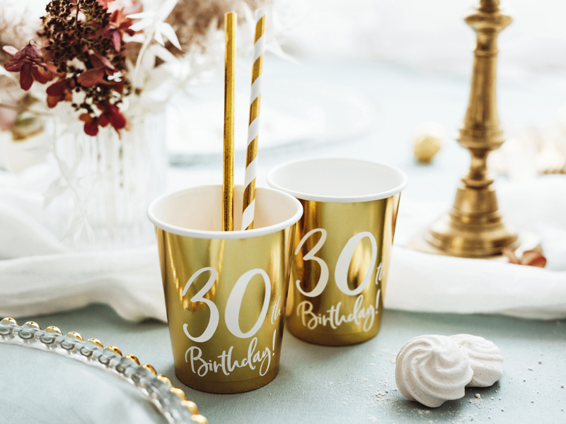 Kubeczki 30th Birthday, złoty, 220ml (1 op. / 6 szt.) - obrazek 3