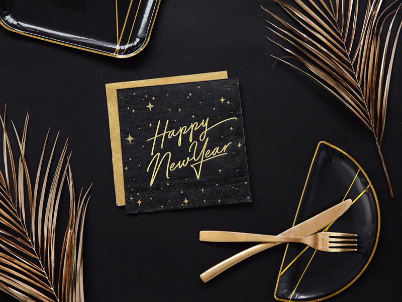Serwetki Happy New Year, czarny, 33x33cm (1 op. / 20 szt.) - obrazek 3