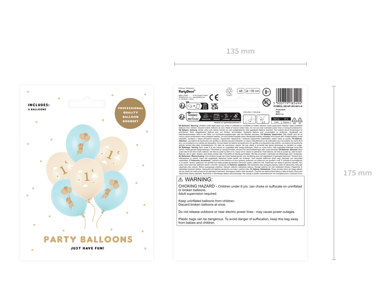 Balony 30 cm, Myszki z cyferką 1, Light Blue (1 op. / 6 szt.) - obrazek 2
