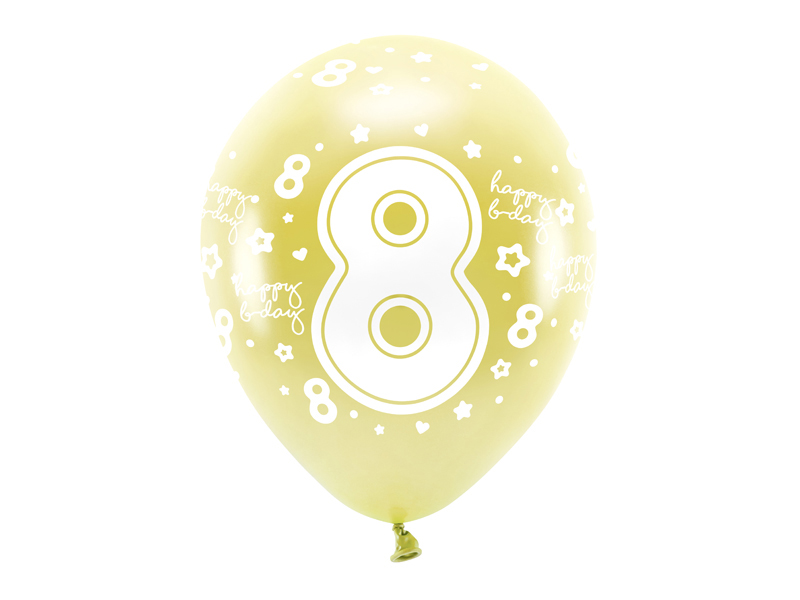 Balony Eco 33 cm, Cyfra '' 8 '', jasny złoty (1 op. / 6 szt.)
