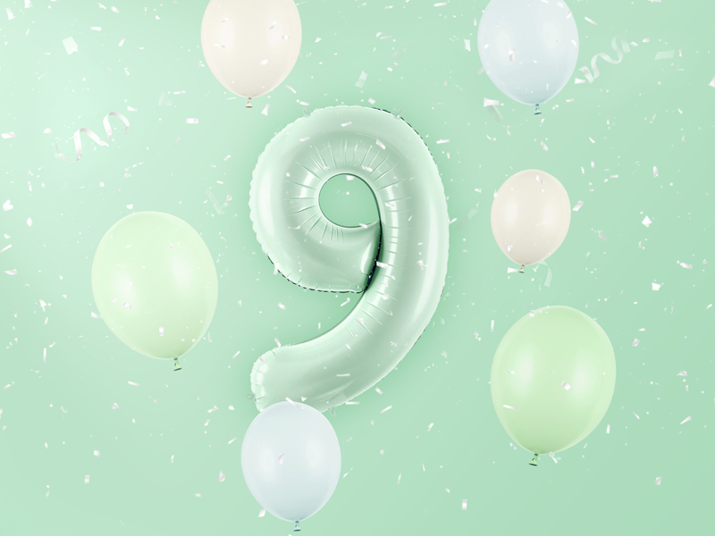 Balon foliowy Cyfra ''9'', 72cm, zieleń - obrazek 2