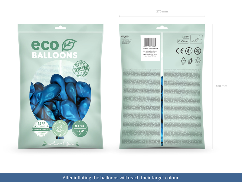Balony Eco 30cm metalizowane, granat (1 op. / 100 szt.) - obrazek 2