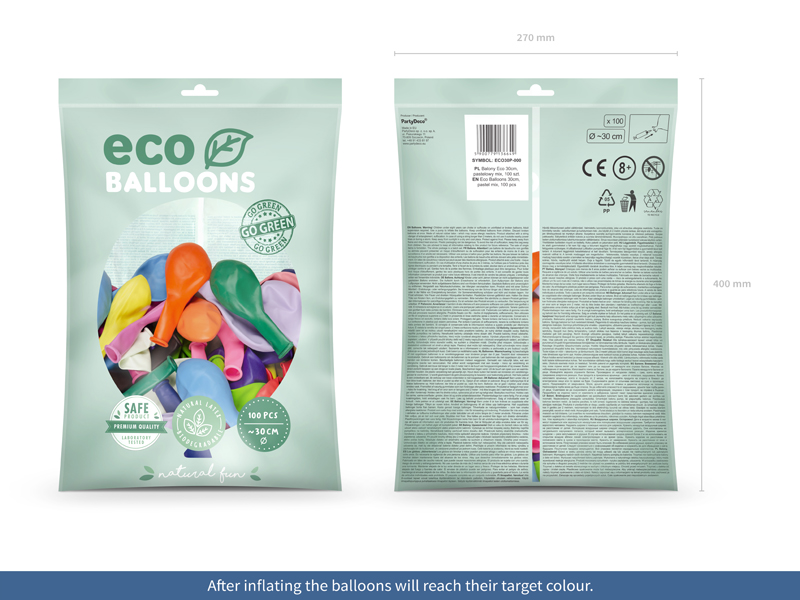 Balony Eco 30cm pastelowe, mix (1 op. / 100 szt.) - obrazek 2