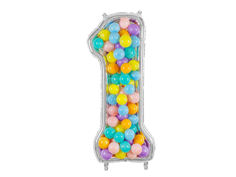 Forma Cyfra ''1'' dla balonów lateksowych, 126cm, srebrne błyszczące - obrazek 2