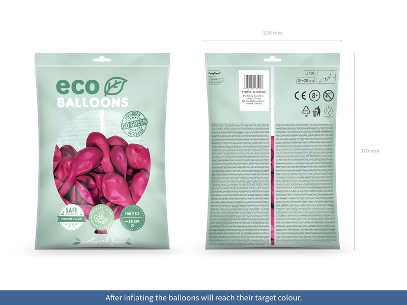 Balony Eco 26cm metalizowane, fuksja (1 op. / 100 szt.) - obrazek 2