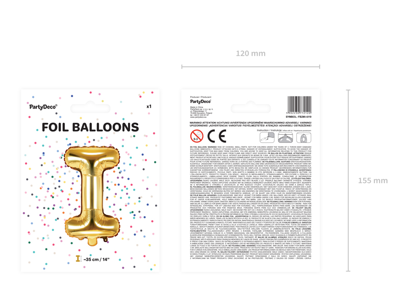 Balon foliowy Litera ''I'', 35cm, złoty - obrazek 7