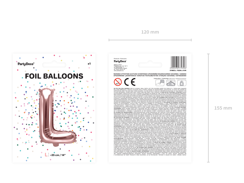 Balon foliowy Litera ''L'', 35cm, różowe złoto - obrazek 5