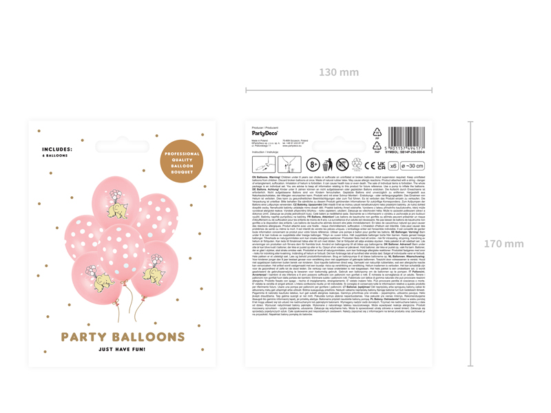 Balony 30cm, Słonik, Pastel Pink Mix (1 op. / 6 szt.) - obrazek 2