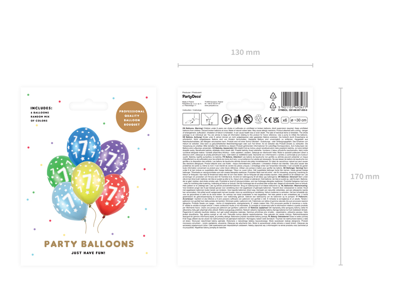 Balony 30cm, 7th Birthday, Metallic Mix (1 op. / 6 szt.) - obrazek 2
