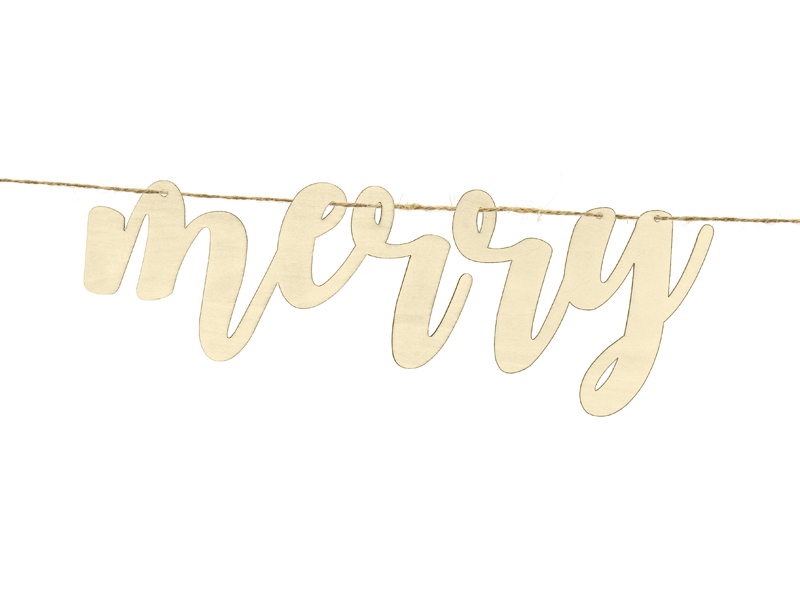 Drewniany baner Merry Christmas, 87x17cm - obrazek 2