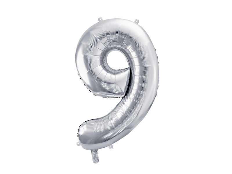 Balon foliowy Cyfra ''9'', 72cm, srebrny
