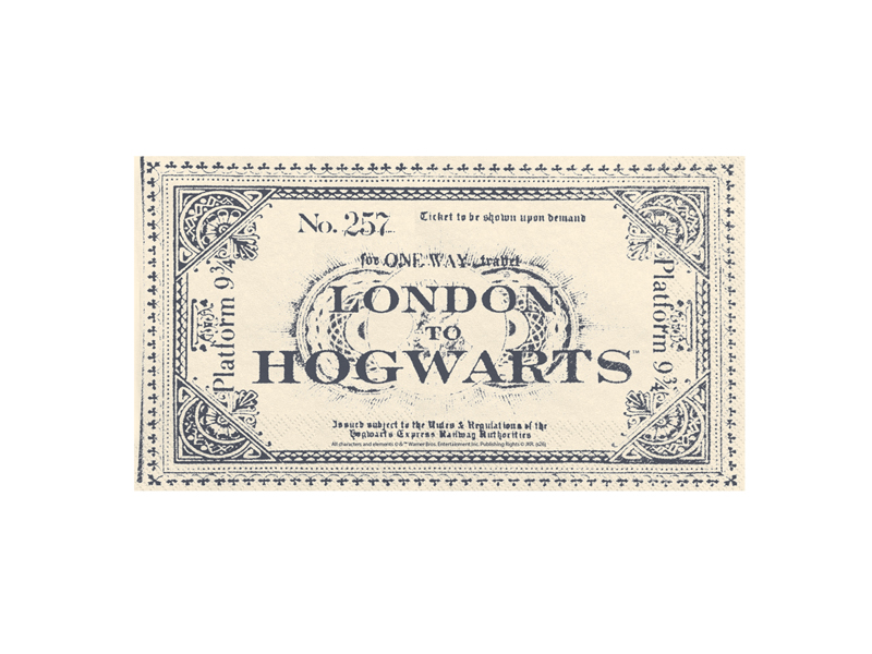 Serwetki Harry Potter Bilet London to Hogwarts, 33x40 cm, beżowe (1 op. / 20 szt.)