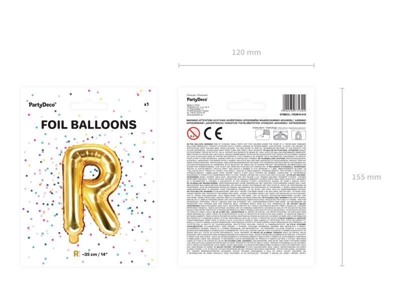 Balon foliowy Litera ''R'', 35cm, złoty - obrazek 7