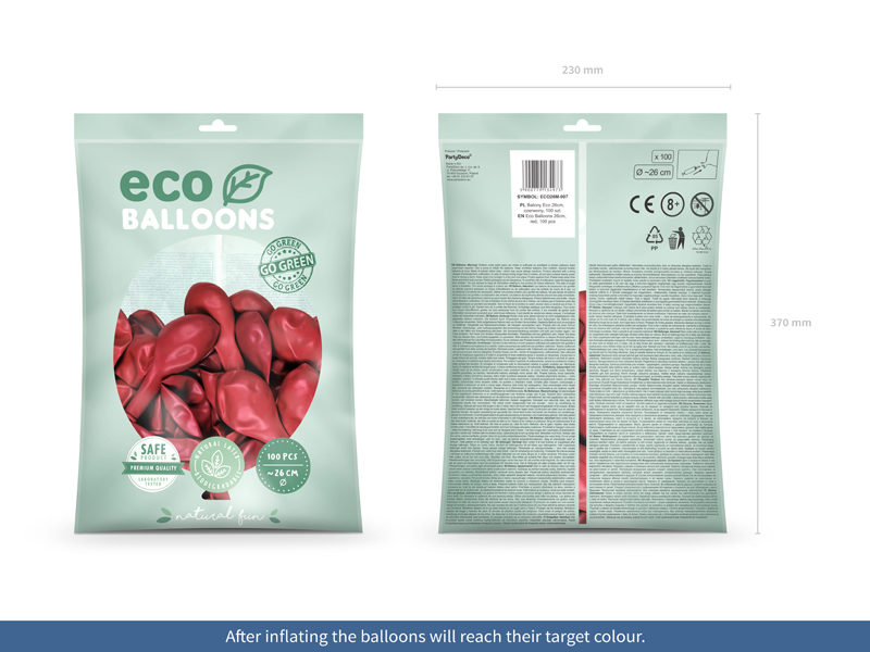 Balony Eco 26cm metalizowane, czerwony (1 op. / 100 szt.) - obrazek 2