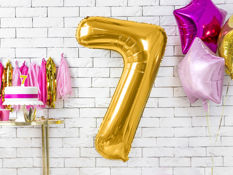 Balon foliowy Cyfra ''7'', 86cm, złoty - obrazek 2