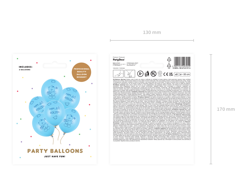 Balony 30cm Miś - mam już..., P. Baby Blue (1 op. / 6 szt.) - obrazek 2