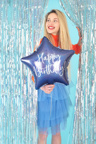 Balon foliowy Happy Birthday, 40cm, granat - obrazek 3