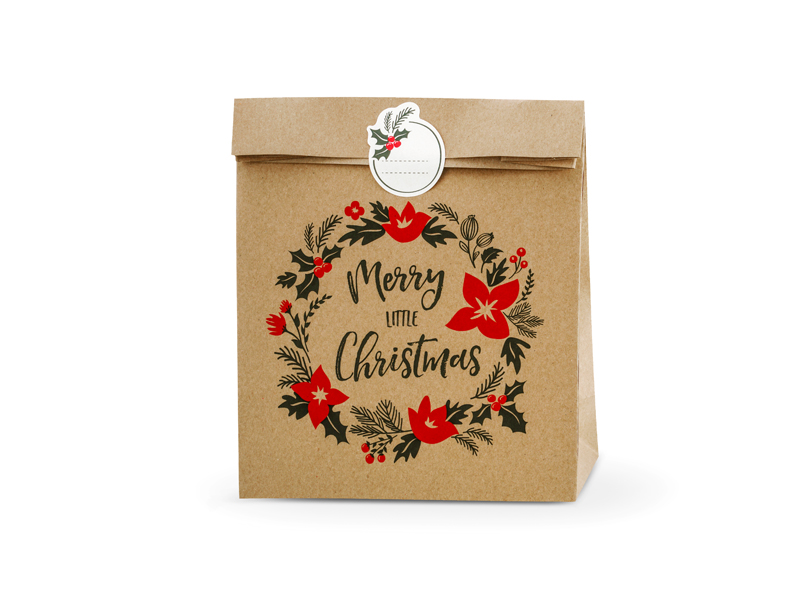 Torebki na prezenty Merry Little Christmas, kraft, 25x11x27cm (1 op. / 3 szt.) - obrazek 3