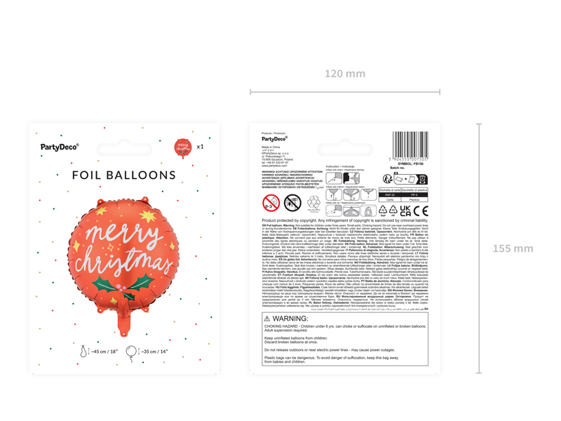 Balon foliowy Merry Christmas, 45 cm, mix - obrazek 3