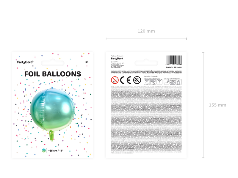 Balon foliowy Kula ombre, niebiesko-zielony, 35cm - obrazek 7