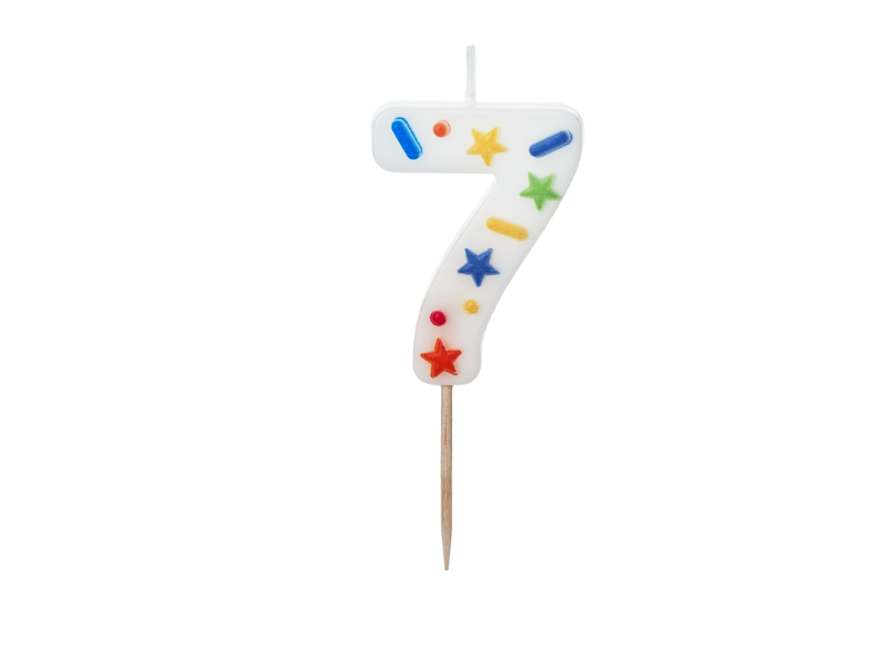 Świeczka urodzinowa Cyfra ''7'', biała konfetti, 5.5cm