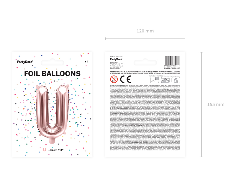 Balon foliowy Litera ''U'', 35cm, różowe złoto - obrazek 4