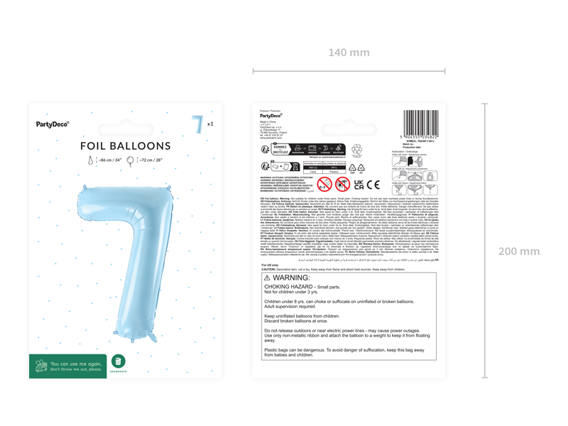 Balon foliowy Cyfra ''7'', 72cm, jasny niebieski - obrazek 6