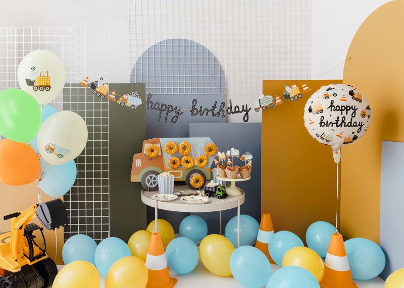 Baner Happy birthday Pojazdy budowlane, 2 m, mix - obrazek 3