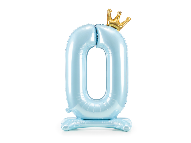 Stojący balon foliowy cyfra ''0'', 84 cm, błękit