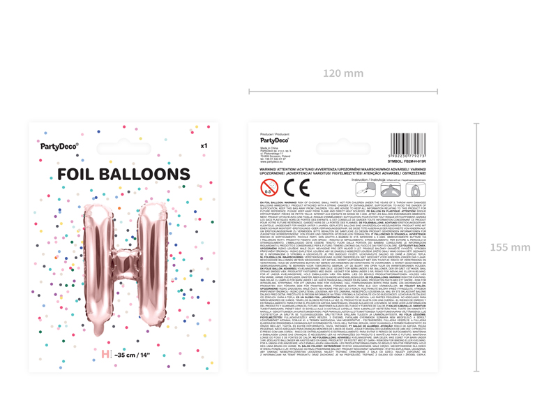 Balon foliowy Litera ''H'', 35cm, różowe złoto - obrazek 6
