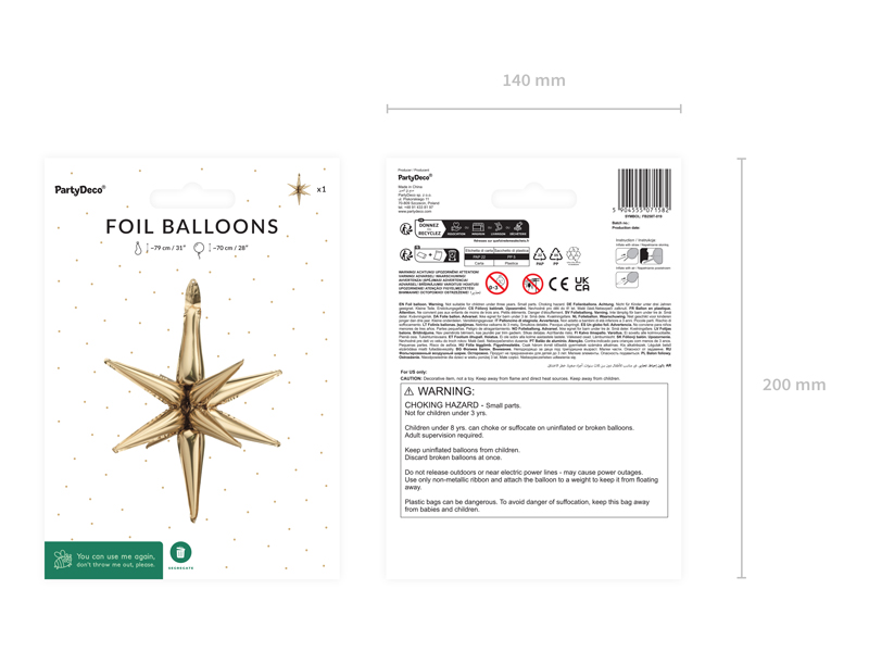 Balon foliowy Gwiazda 3D, 70cm, złoto - obrazek 4