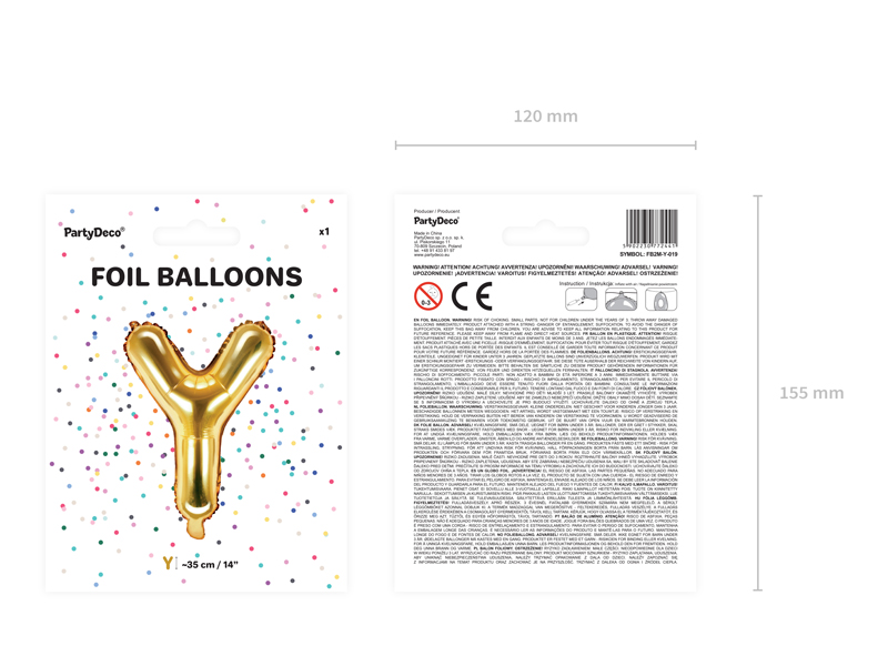 Balon foliowy Litera ''Y'', 35cm, złoty - obrazek 3