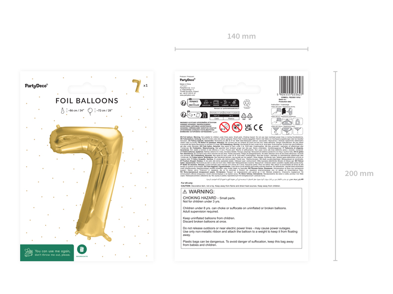 Balon foliowy Cyfra ''7'', 72cm, jasny złoty - obrazek 6