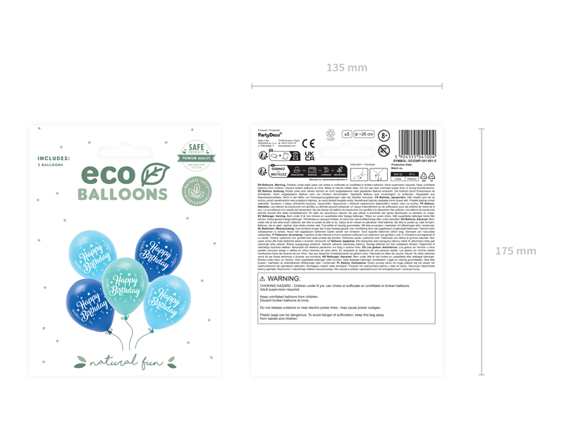 Balony Eco 26 cm, Happy Birthday, niebieski (1 op. / 5 szt.) - obrazek 2