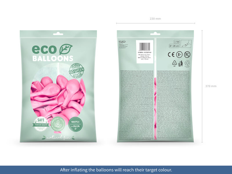 Balony Eco 26cm pastelowe, różowy (1 op. / 100 szt.) - obrazek 8