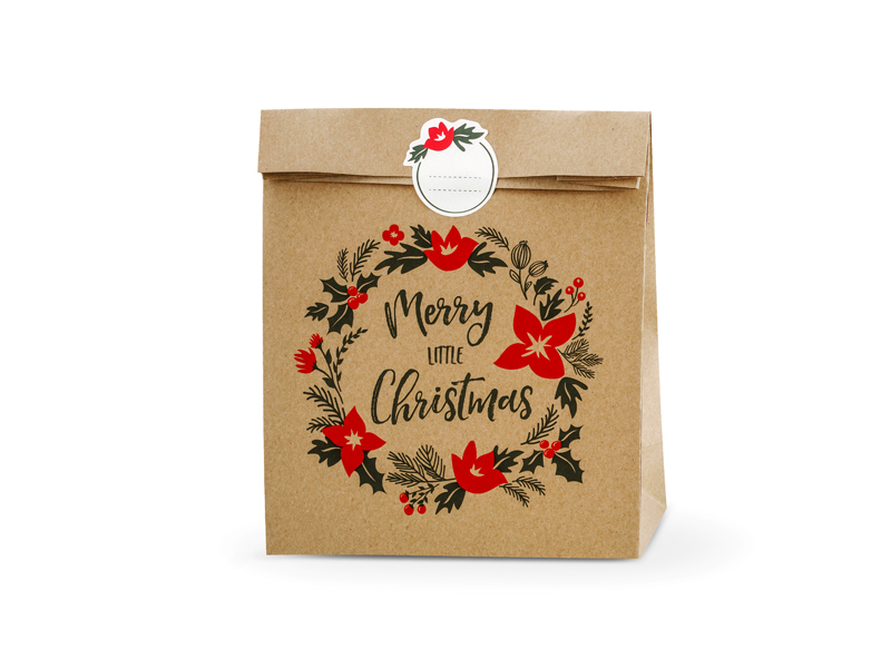 Torebki na prezenty Merry Little Christmas, kraft, 25x11x27cm (1 op. / 3 szt.) - obrazek 4