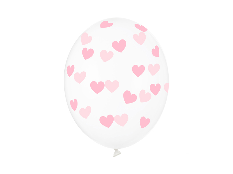Balony 30cm, Serduszka, Crystal Clear (1 op. / 6 szt.)