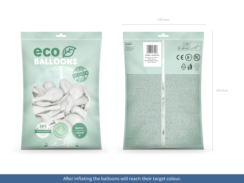 Balony Eco 26cm pastelowe, biały (1 op. / 100 szt.) - obrazek 8