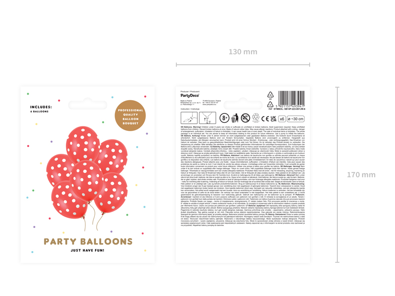 Balony 30cm, Kropki, Pastel Poppy Red (1 op. / 6 szt.) - obrazek 2