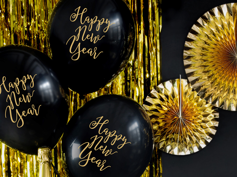 Balony 30cm, Happy New Year, Pastel Black (1 op. / 50 szt.) - obrazek 2