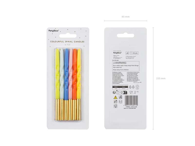Świeczki urodzinowe zakręcone, mix, 14 cm (1 op. / 6 szt.) - obrazek 3
