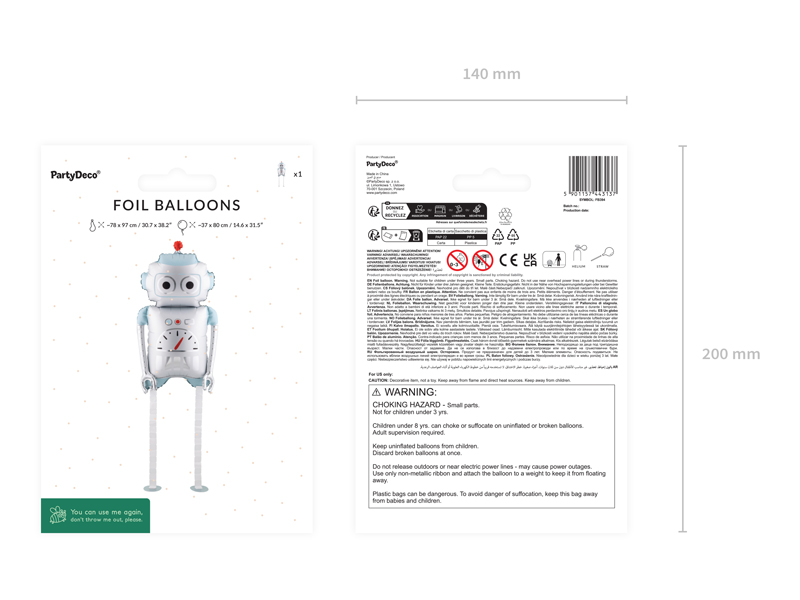 Balon foliowy Robot, 37x80 cm, mix - obrazek 4