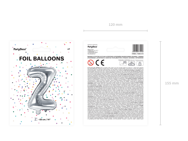 Balon foliowy Litera ''Z'', 35cm, srebrny - obrazek 3